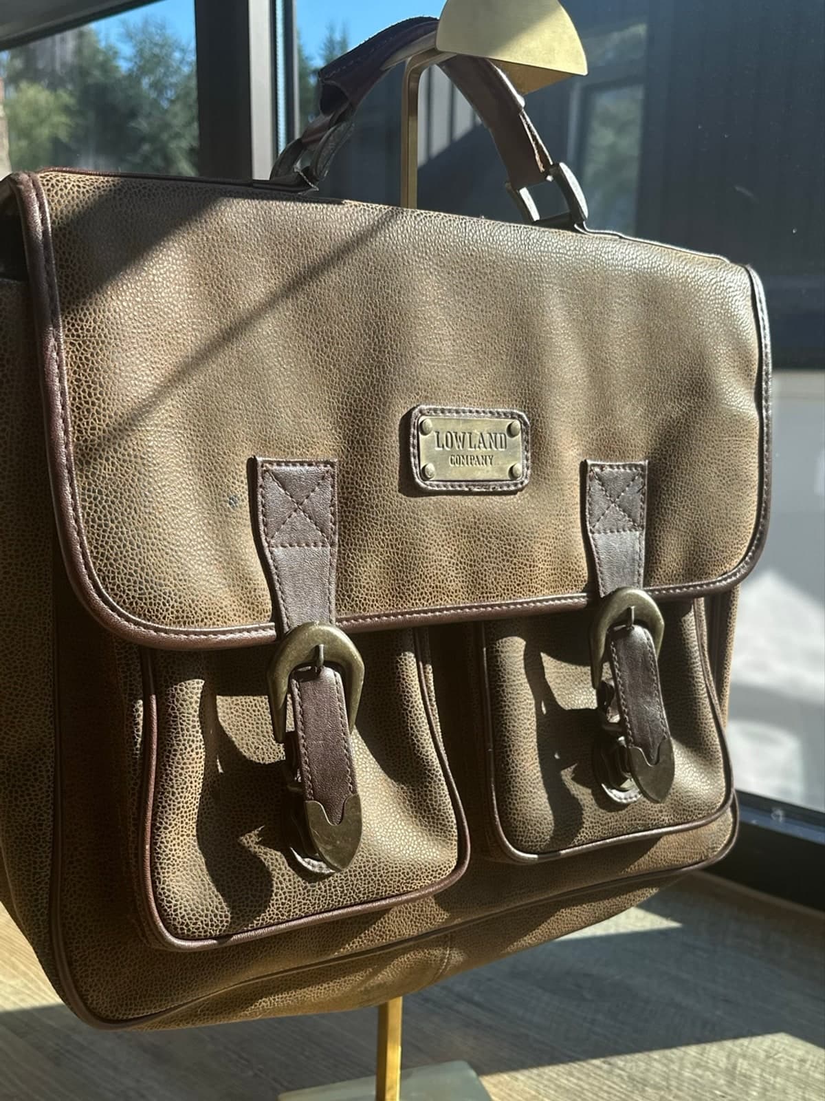 Lowland Company Leather Messenger Bag with Two Front Buckle Pockets