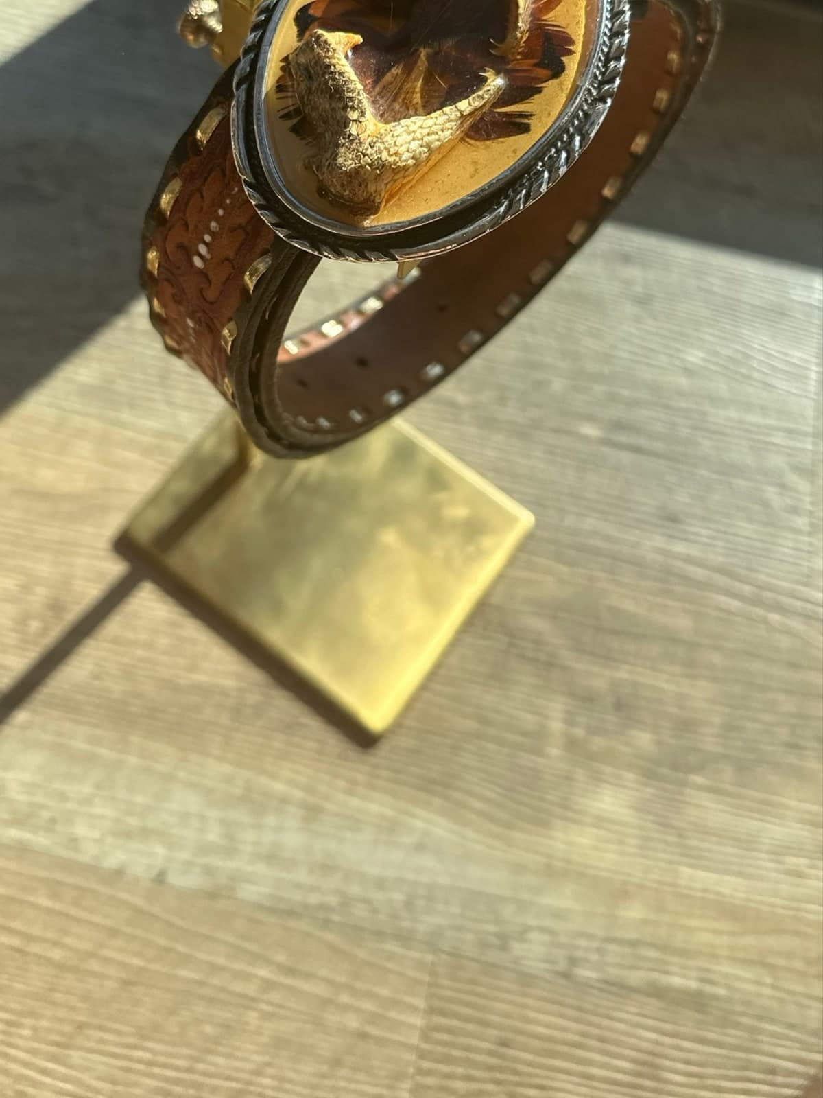 Genuine Leather Western Belt with Ornate Snake Buckle